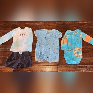 4 Piece Lot Local Hunk Rash Guard Fish Onesie Tie Dye 0-3m 3-6m Surf
